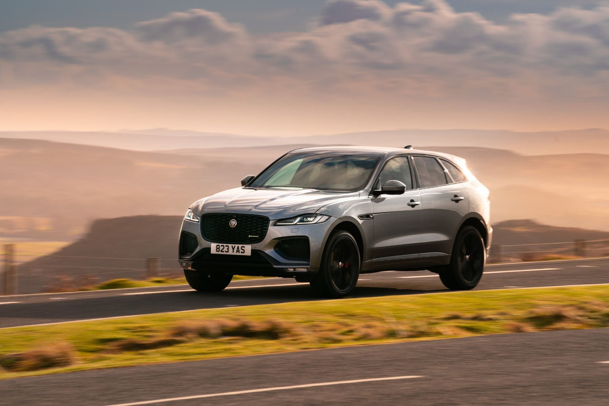 Front of white Jaguar F Pace