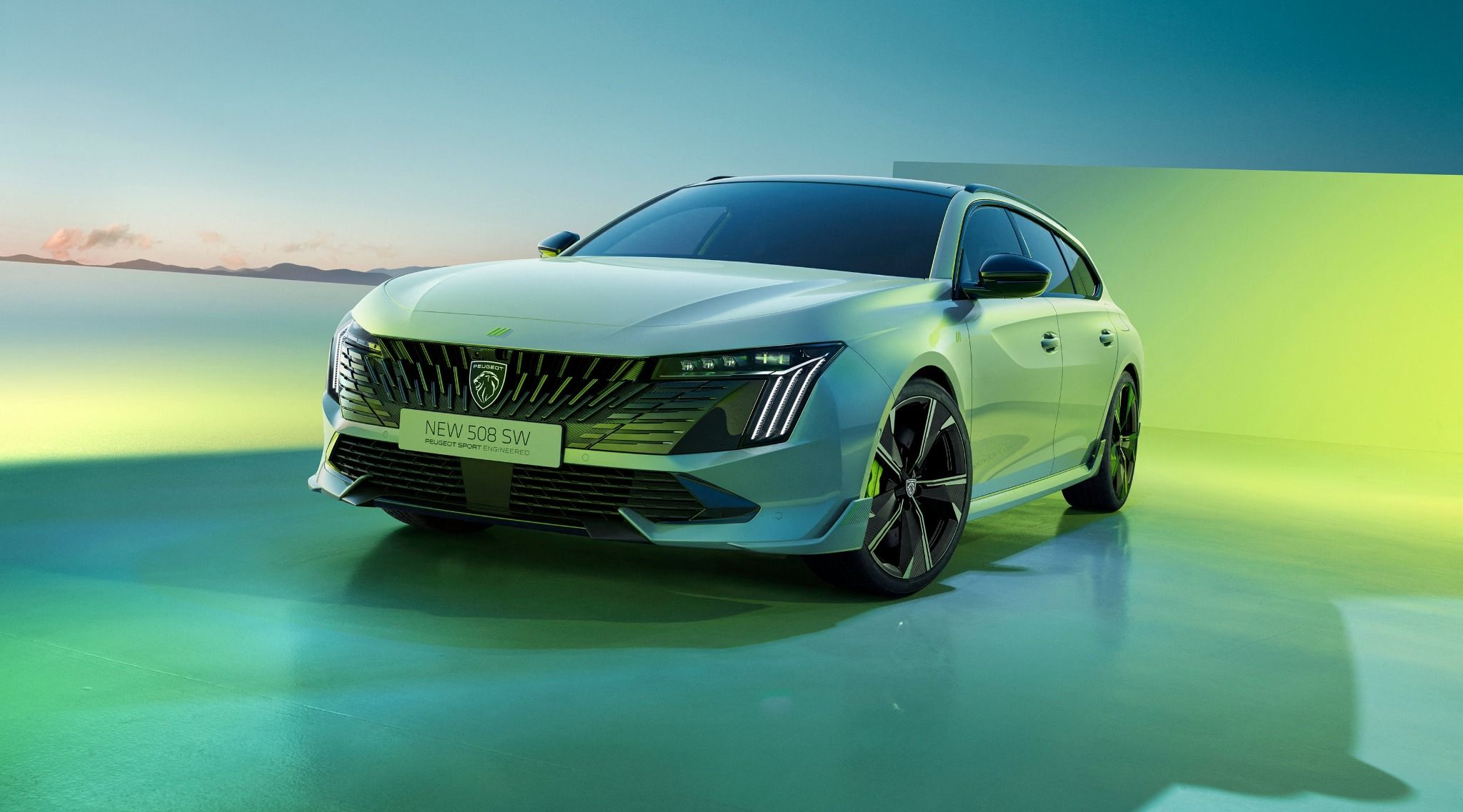 Peugeot 508 front view with green background