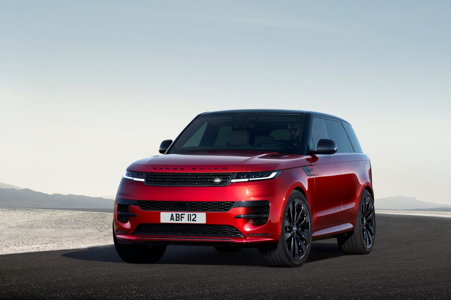 Front view of Range Rover Sport in red