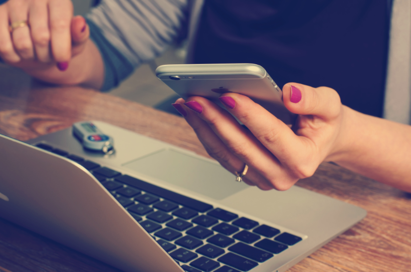 Woman using iphone